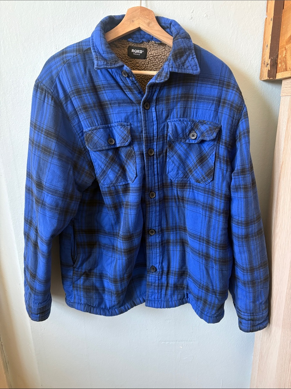 Men's Blue Plaid Sherpa-Lined Shirt Jacket